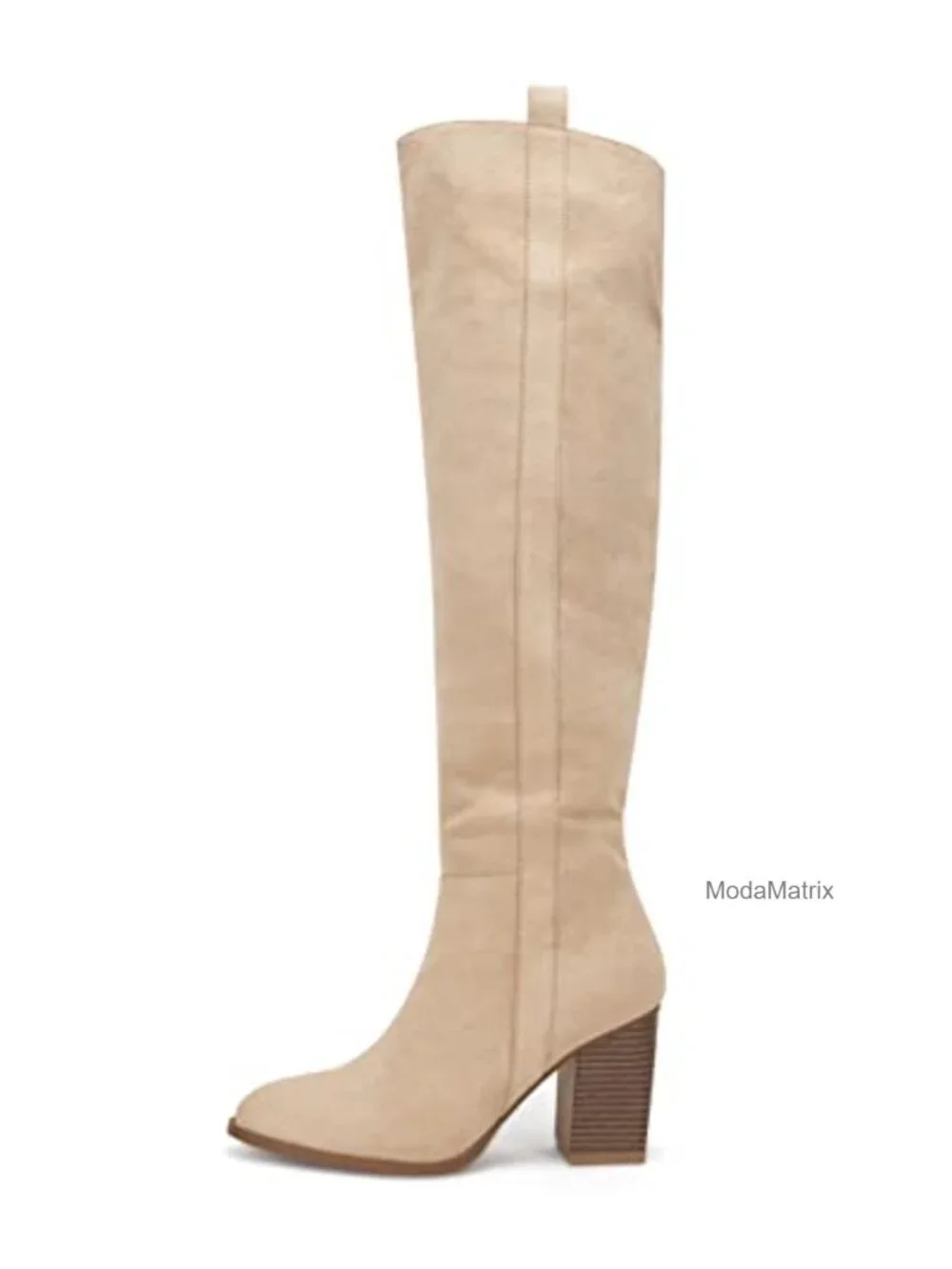 Faux Suede Over the Knee Boots Chunky Heel Side Zip Stretch Winter